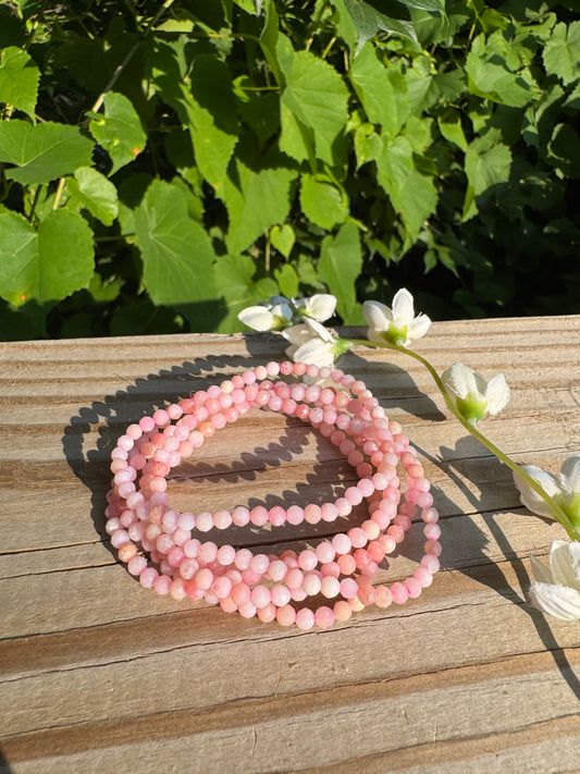 4mm Faceted Natural Pink Opal 7.5”Crystal Bracelet