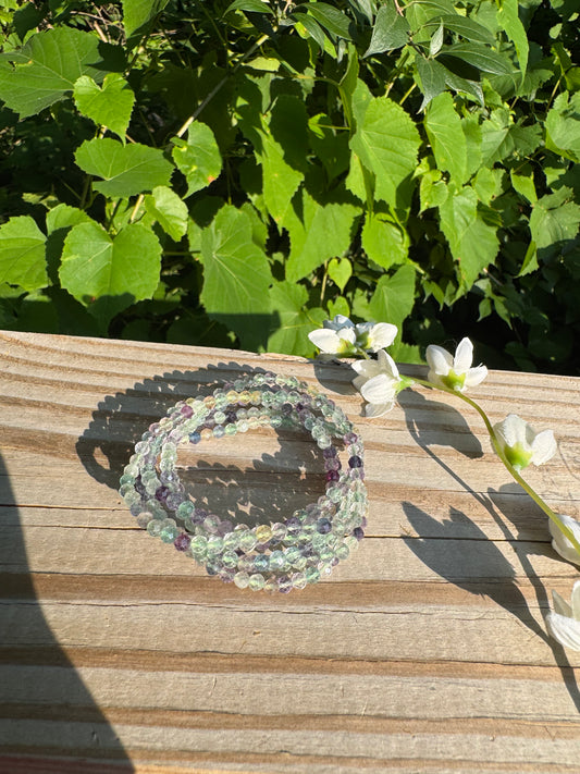 Natural Faceted Fluorite 4mm 7.5” Crystal Bracelets