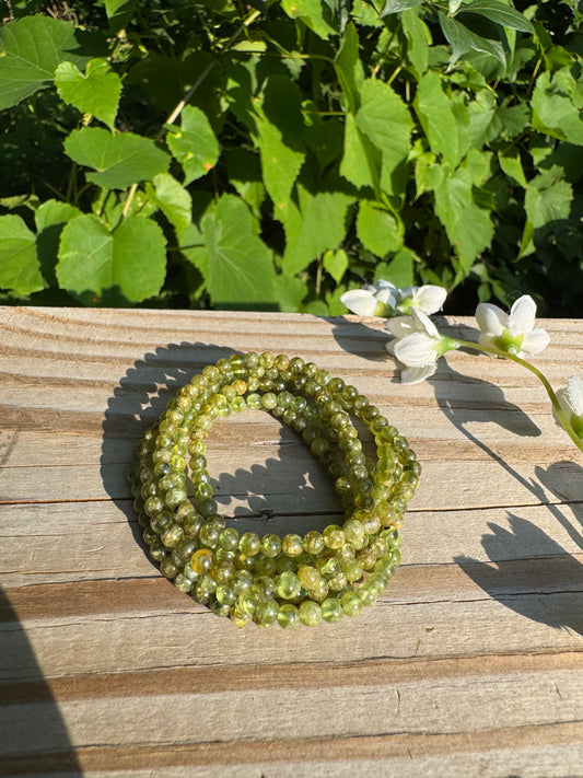 Natural Peridot 4mm 7.5” Crystal Stretch Bracelet