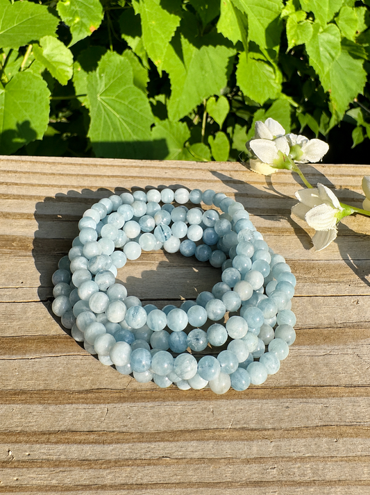 Natural Aquamarine 6mm 7.5” Stretch Crystal Bracelet