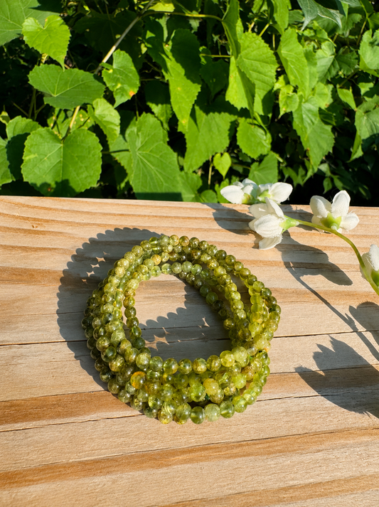 Natural Peridot 4mm 7.5” Crystal Stretch Bracelet
