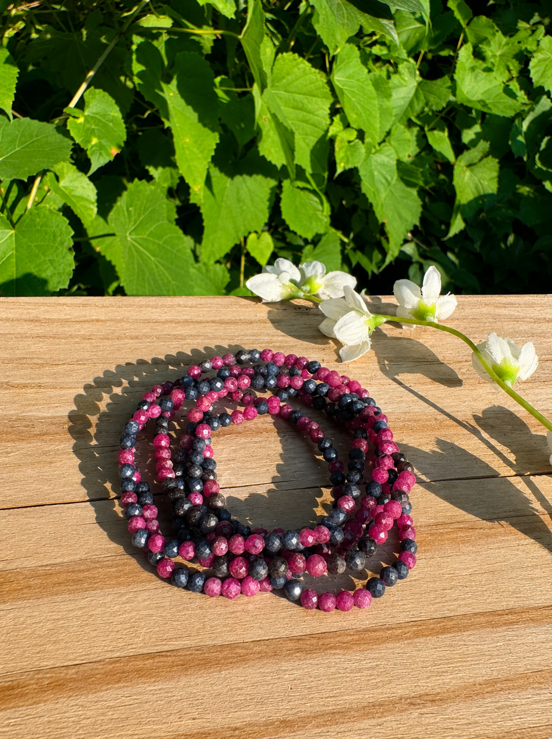 Natural Faceted Ruby & Sapphire 4mm 7.5” Stretch Crystal Bracelet