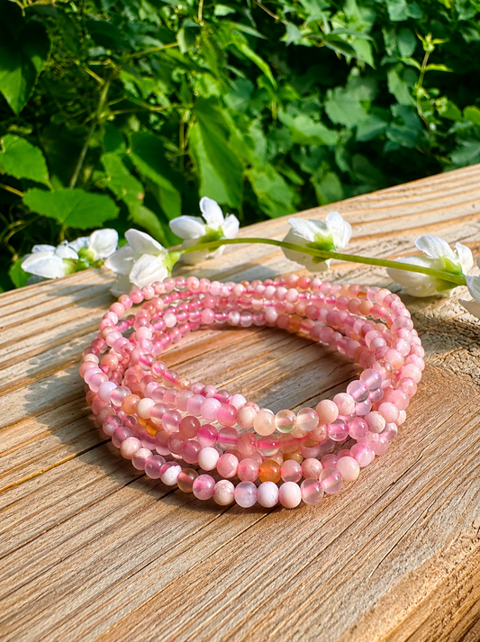 Natural Flower Agate 4mm 7.5” Crystal Healing Stretch Bracelet