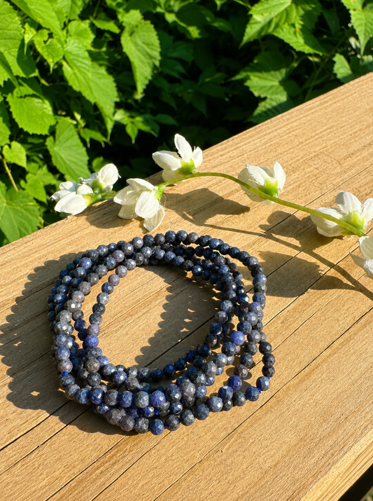 Natural Sapphire Faceted 4mm 7.5” Stretch Crystal Bracelet