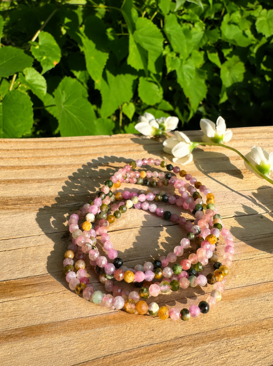 Watermelon Tourmaline 4mm Faceted 7.5” Stretch Crystal Bracelet