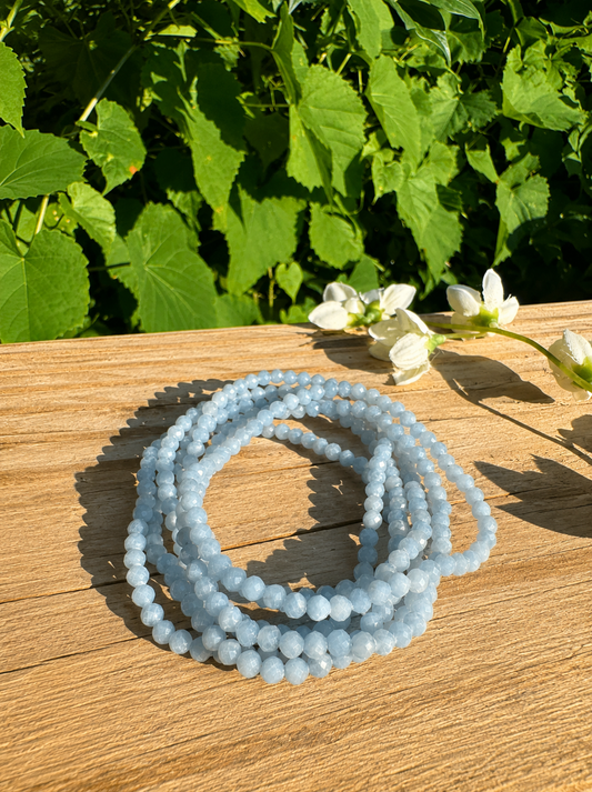 4mm Faceted Natural Angelite Stretch Crystal Bracelet