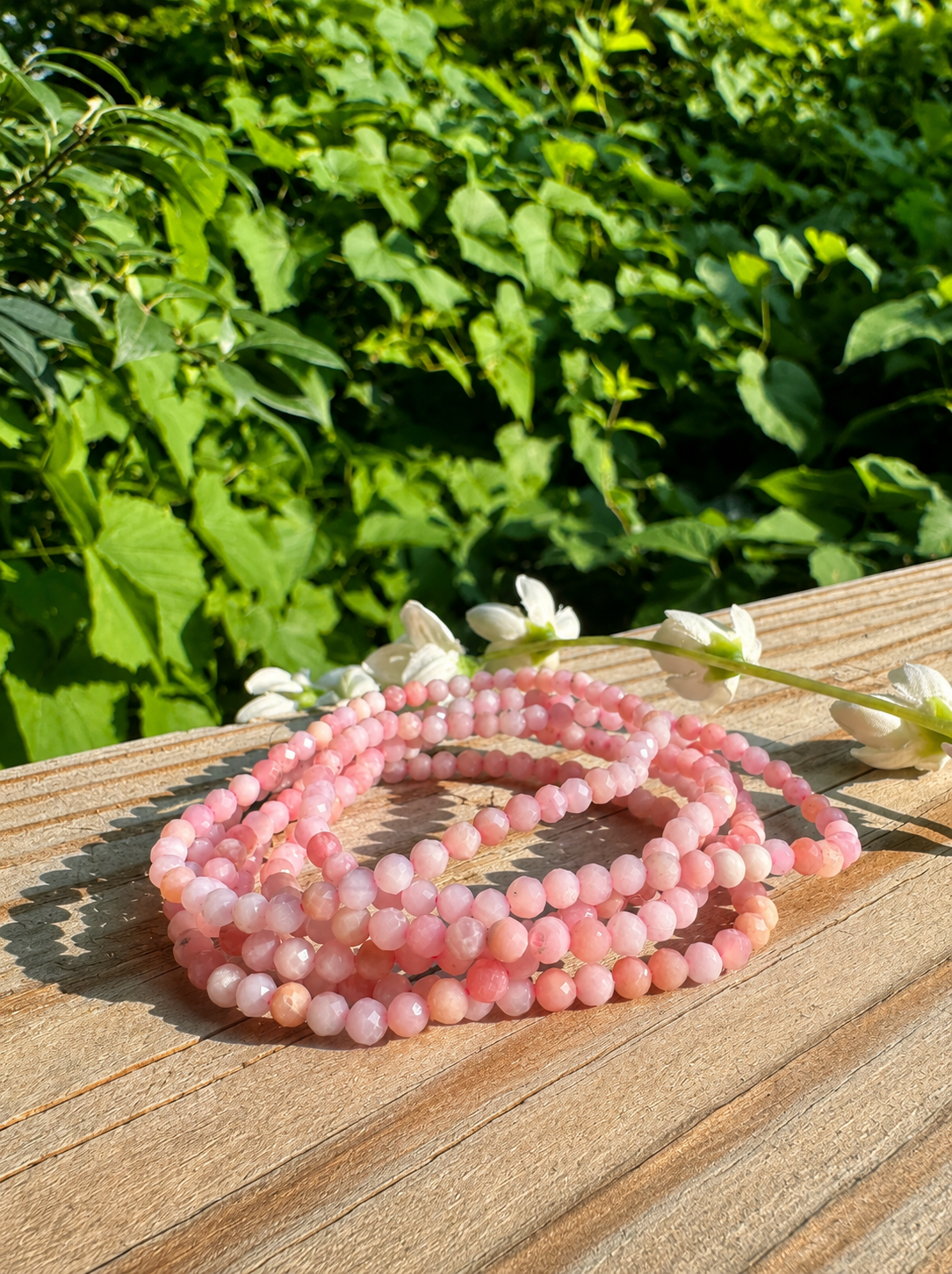 4mm Faceted Natural Pink Opal 7.5” Stretch Crystal Bracelet